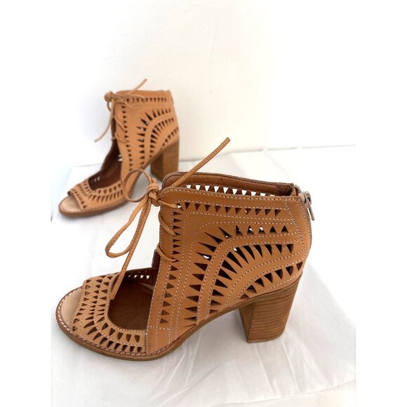 Jeffrey Campbell Block Heel 9 Cordillo Tan Cutout Lace-Up Sandal Coastal Cowgirl - Picture 2 of 12